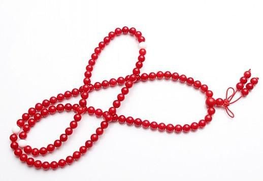 Perle di preghiera buddista tibetane, perle di corallo rosso naturale da 6 mm, 108 perline.