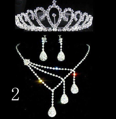 9styles heta sälja trepiece brud tillbehör tiaras hår halsband örhängen tillbehör bröllop smycken set het