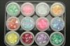 12 Kolor Błyszczący Mrożone Arkusze Mylar Mylar Wskazówka Żel UV Glitter Proszek Dekoracja z pudełkiem Wysoka jakość