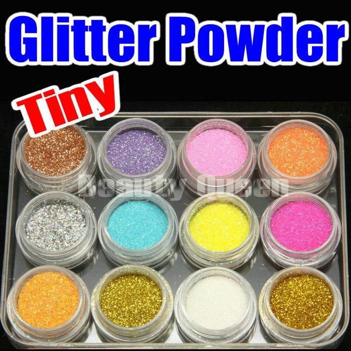 25sets / Parti 12 Färger Nail Art Glitter Dust Powder Pro UV Acrylic Gel Dekoration Tips * Gratis frakt