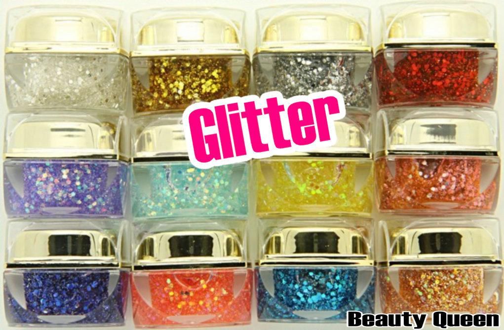 / 12 couleurs 8ml Mélanger Couleurs GLITTER ROND FEUILLES POUDRE UV Builder Kit de gel pour Nail Art