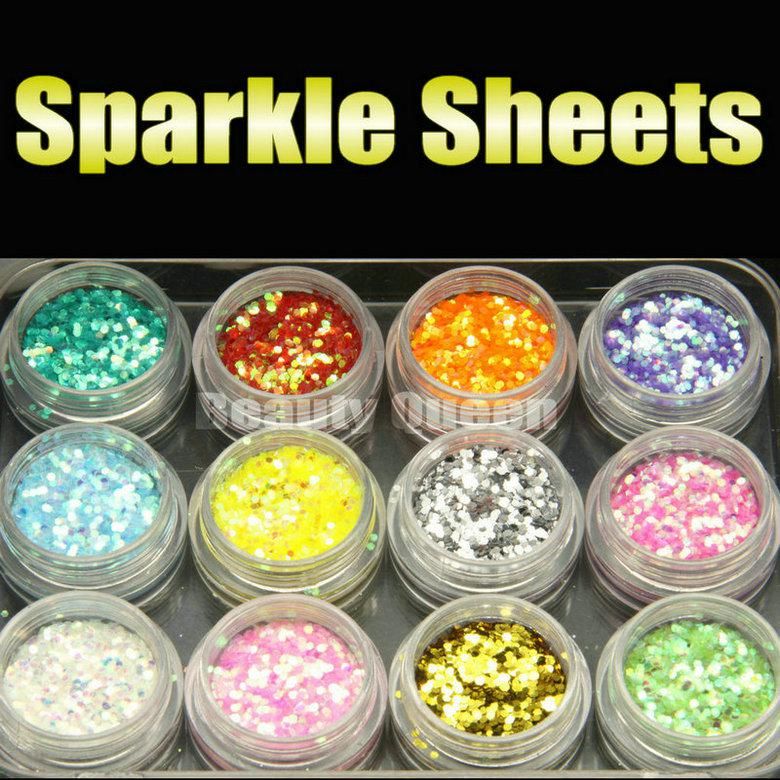 25 jogos / lote 12 cores Nail Art Mini Hexagon Glitter Flash Sheets para UV Acrílico GEL Decoração Dicas