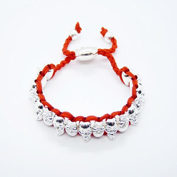 Bijoux fantaisie argent 925 tricot rouge amitié visage crâne mystique bracelet bracelet 