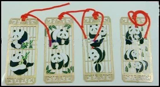 Cloisonne Panda Gift Bookmarks Chinese style Crafts Handmade Metal Copper Fashion Bookmark /pack