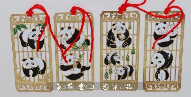 Cloisonne Panda Gift Bookmarks Chinese style Crafts Handmade Metal Copper Fashion Bookmark /pack