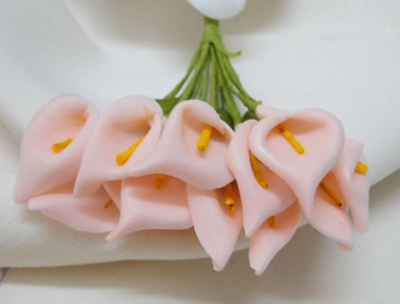Ücretsiz Kargo-Yeni Varış Şeftali Beatuiful El Yapımı Mini Calla Zambak Çiçek düğün davetiyesi için ca