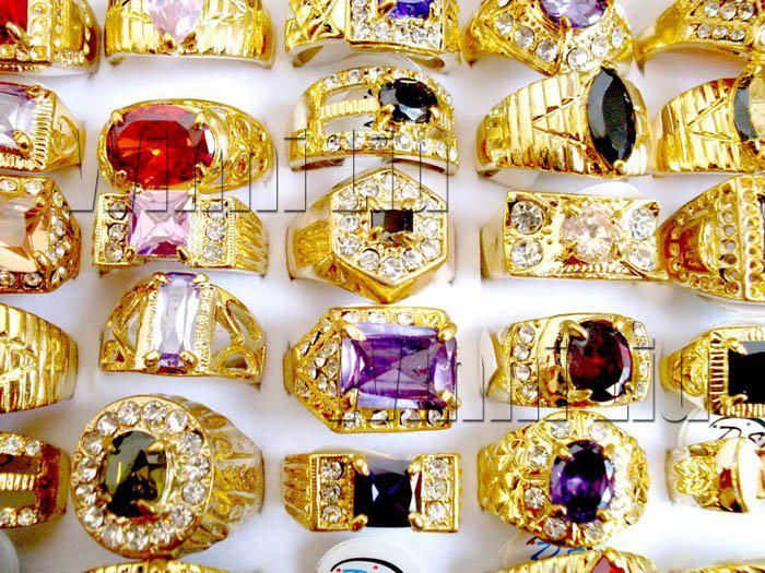 Mix Oversize Cubic Zirconia Classic Golden Rings Fashion Jewelry CZ22