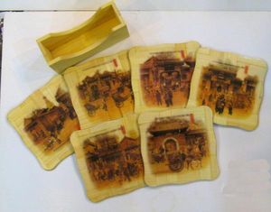 Sottobicchiere regalo stampato in bambù Sottobicchiere per tazza da caffè Sottobicchieri decorativi etnici Set all'ingrosso con scatola di imballaggio 10 set/confezione (1 set = 6 pezzi) Gratis