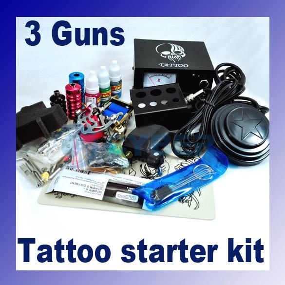 Professional Complete Tattoo Machine Kit 3 Guns Power Supply Set