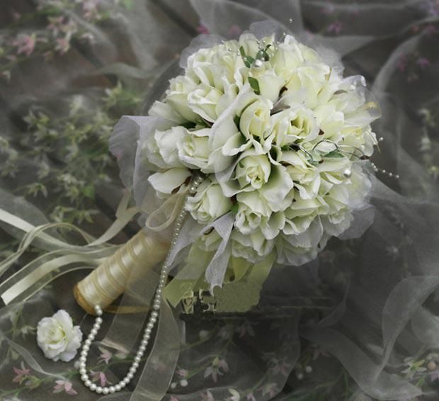 2016 Ny ankomst Big White Beige Champagne Flower Bride Bouquetwedding Bouquets Artifical Flowerswedding Favors7685940