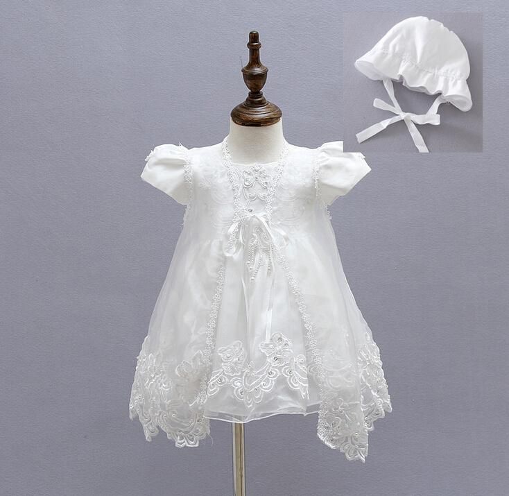 

3PCS/Set Retail Girl Dresses Children Dress Party Summer Princess Baby Girl Wedding Dress Hat Birthday For 3-24M, White