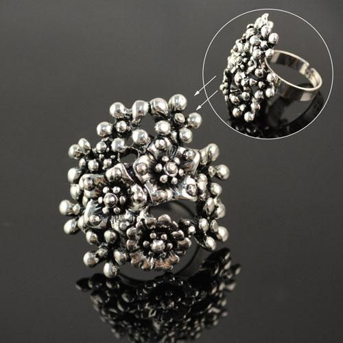 Fashion vintage silver color metal coral Rings for women antique silver Jewellery unique design coral rings stretchable size rings RN-420-image-115702410