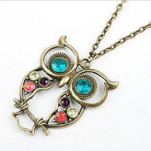 

Wholesale Bronze owl necklace antique sweater necklace Fancy Color Diamond Jewelry 50pcs/lot