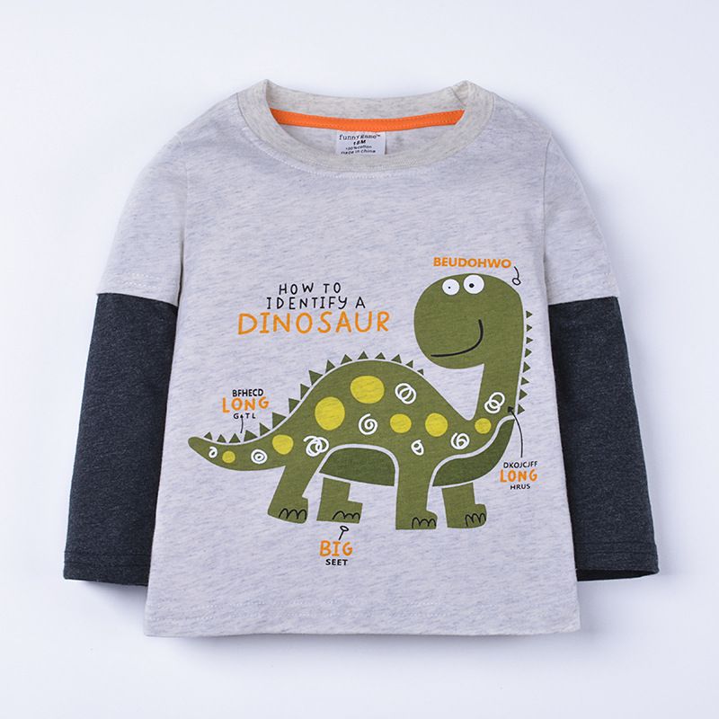 

Funnygame17 NEW ARRIVAL boys Kids 100%Cotton Long Sleeve o-neck cartoon strong dinosaur print T shirt boyl spring autumn t shirt, As picture