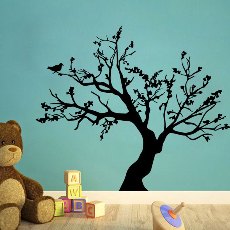 Large Wall Family Tree Decal Photo Branches Nursery with Falling Leaves Birds
