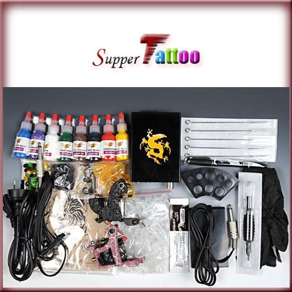 Complete Beginner Tattoo Kit 2 Machines Guns 8 1/2oz Inks Power Supply Starter Use Tattoo Parts ...