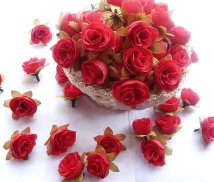 Artificial Silk Simulation Rose Rosebud Flower Head Camellia Flowers With Leaves Wedding & Christmas 6 Colours 3cm