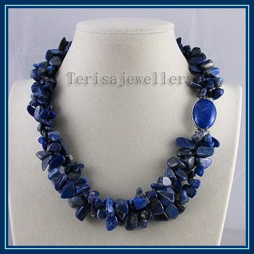 collar de lapislázuli hecho a mano al por mayor 3 hermosas hermosa azul lapis collar venta caliente envío gratis A1579