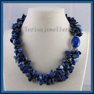 Оптовая ручной работы Ляпис ожерелье 3rows красивый синий Ляпис ожерелье горячей продажи бесплатная доставка A1579