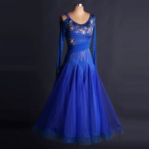 Blue Adult / Girl Ballroom Dance Dress Modern Waltz Tango Standard Competition Dance Dress Sexy Strapless Applique Rhinestone Dress Dress Personalizzato