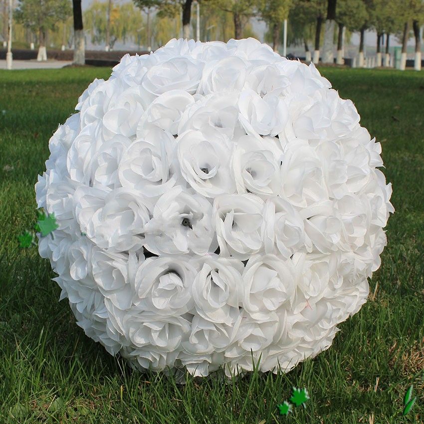 

Elegant White Artificial Rose Silk Flower Ball Hanging Kissing Balls 30cm 12 Inch Ball For Wedding Party Decoration Supplies