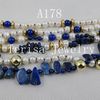 fashion mixes color 6rows lapis &gold plated&fresh water pearl necklace Christmas gifts jewelry A178
