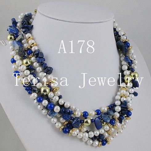 la moda mescola il colore 6rows lapis gold platedfresh collana di perle d'acqua gioielli regali di natale A178