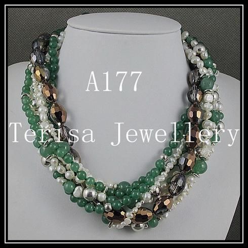 la moda mescola il colore 7rows perline di cristallo di giada perline d'argento collana di perle gioielli regali di natale A177