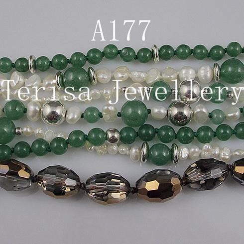 Moda Mieszanki Kolor 7rows Jade Crystal Bead Srebrne Koraliki Pearl Naszyjnik Boże Narodzenie Prezenty Biżuteria A177