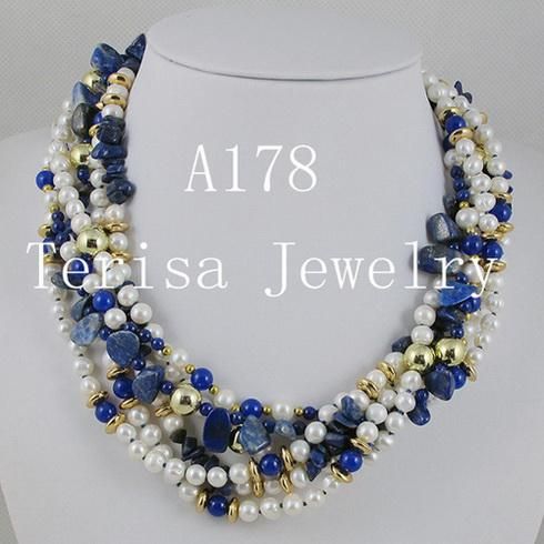 la moda mescola il colore 6rows lapis gold platedfresh collana di perle d'acqua gioielli regali di natale A178