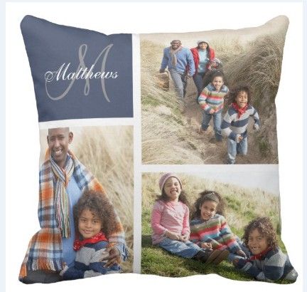 Custom Family Monogram Blue Photo Collage Pillow 50 Cotton And 50