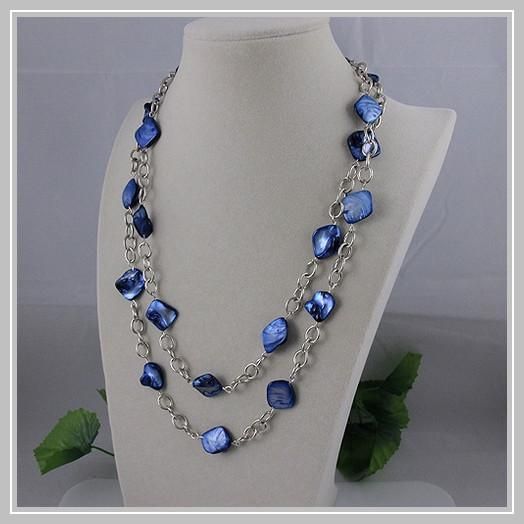 diseño especial de la joyería plateado plata + collar de concha azul envío gratis 1 unids / lote A1634