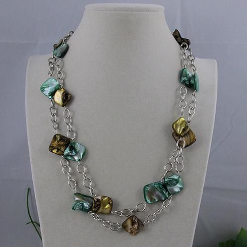 diseño especial de la joyería plateado plata + browngreen shell collar envío gratis 1 unids / lote A1634
