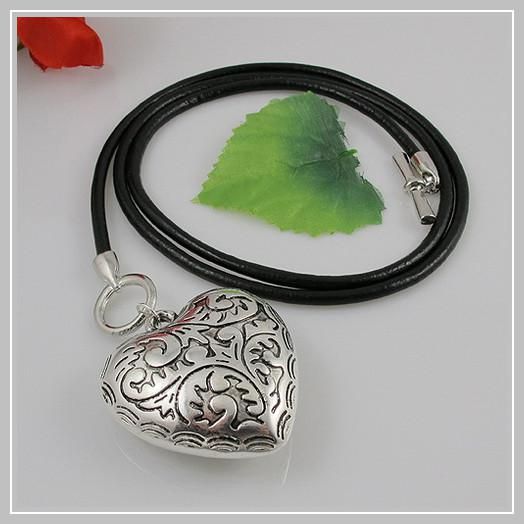 Özel tasarım takı kolye gümüş kalp siyah Deri dize kolye 31''inch uzun kolye