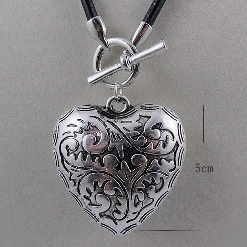 специальный дизайн ювелирных изделий ожерелье серебряное сердце черный кожаный строка ожерелье 31"дюймовый длинное ожерелье