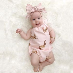 Baby ins Kangaroo faixa de cabelo macacão crianças cume de algodão impressão romper 2pcs conjuntos de ternos meninas ruffled jumpsuit toddler infantil roupas