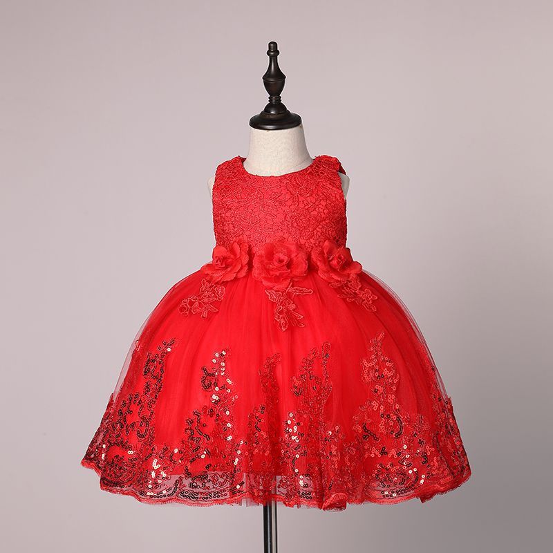 2017 Printemps Fleur Fille Robes Paillettes Dentelle Bébé Fille Fête D'anniversaire De Noël Communion Robes Enfants Fille Robes De Fête