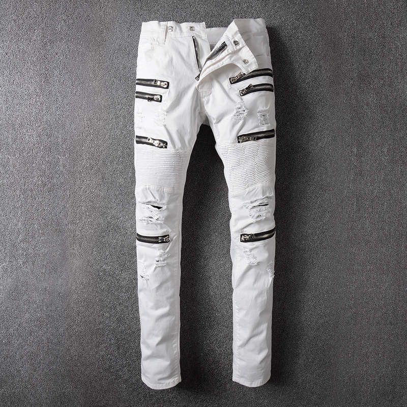 2019 NWT BP Fashion Mens Robins Jeans Runway Distressed Slim Stretch White Biker Washed Jeans