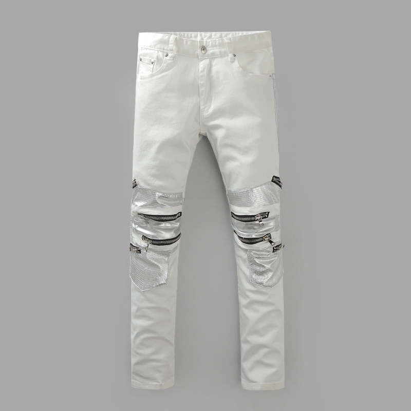 white biker jeans with zippers