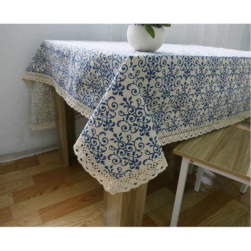 blue and white table linens