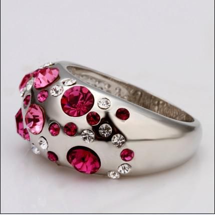 18 K anel de ouro branco anel de diamante de cristal fina caixa de jóias independente PP saco opcional