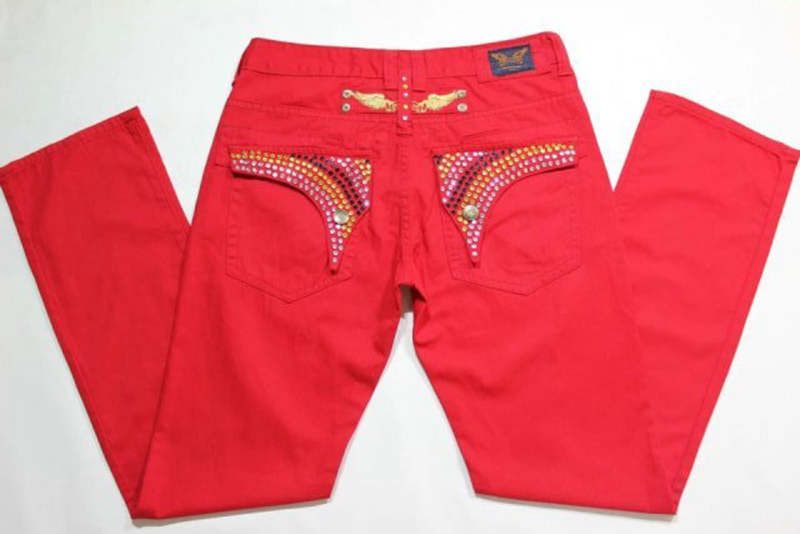 Luxury Brand Designer Robin Jeans Men's Slim Fit Red Denim Trousers