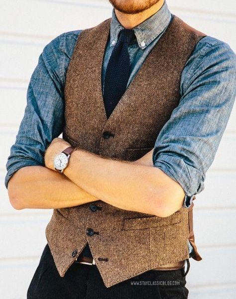 

2017 коричневая шерсть елочка твидовый жилет мужской костюм жилеты Slim fit жених жиле