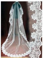 Wholesale Romantic White Ivory Lace Wedding Veils Cheap Long Lace Bridal Veils One Layer Lace Appliqued Edge Bride Veil In Stock