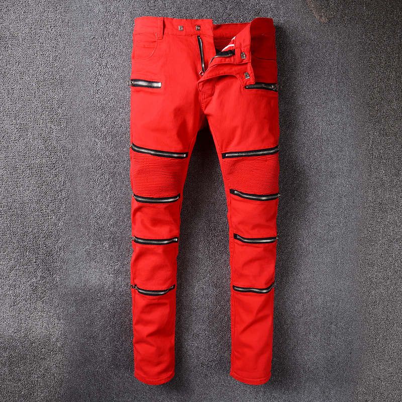 red biker jeans mens