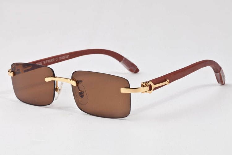 mode hommes sport vintage sans monture cadre en bois femmes lunettes de soleil métal or lunettes de soleil protection lentille bois hommes lunettes de soleil avec boîte d'origine