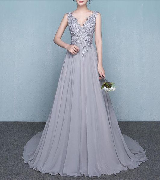 

2017 new gray sexy deep V neck bridesmaid dress open back long evening gown with spectacular handmade beaded on bodice custom made
