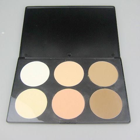 2 stks / partij Professionele 6 kleuren geperst poeder reparatie capaciteit poeder blozen palet; make-up compact poeder