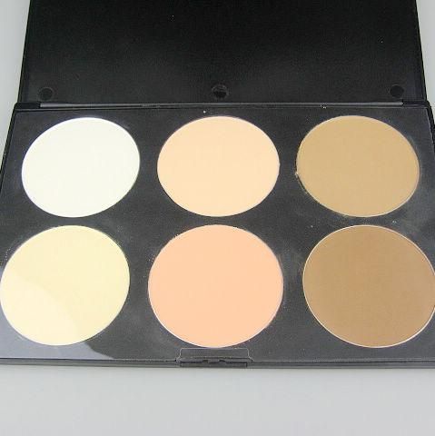 2 stks / partij Professionele 6 kleuren geperst poeder reparatie capaciteit poeder blozen palet; make-up compact poeder