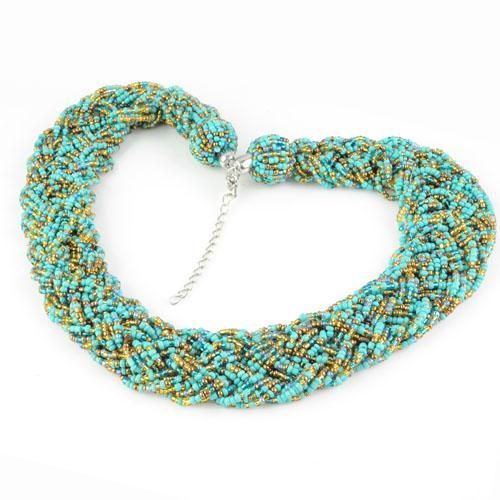 2017 Costume Jewellery Layered Seed Beaded Necklace Turquoise Handmade ...